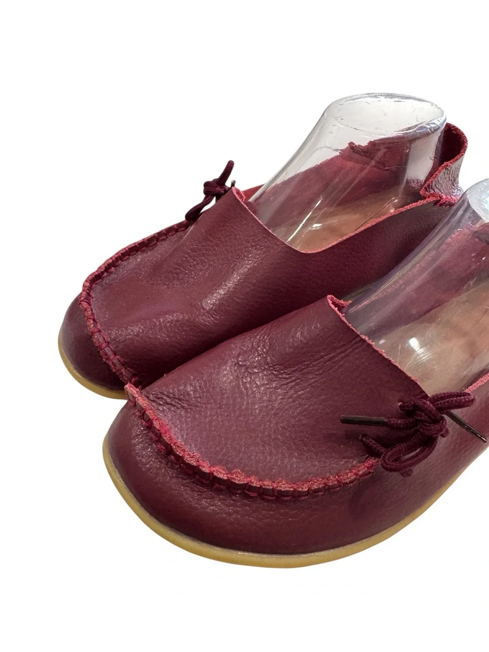 Red Leather Barefoot Loafers Moccasins Slip On Flat Shoes Size 11 Men, 13 Women